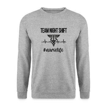 Team Night Shift Nurse Nurse - Unisex Sweatshirt - salt & pepper - Front - Alina (178cm) & Michal (187cm)