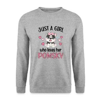 Pomsky Mädchen Pomsky Hundebesitzerin Pomsky Mom - Unisex Pullover - Weißgrau meliert - Vorne - Alina (178cm) & Michal (187cm)
