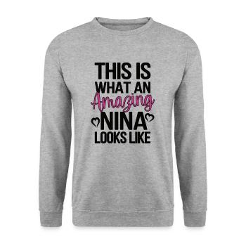Best Nina Grandma Mother's Day Gift Nina Grandmother - Unisex Sweatshirt - salt & pepper - Front - Alina (178cm) & Michal (187cm)