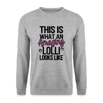 Lolli Oma Muttertag Geschenk Lolli Großmutter - Unisex Pullover - Weißgrau meliert - Vorne - Alina (178cm) & Michal (187cm)