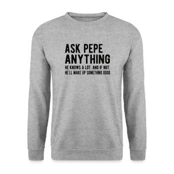Pepe Opa Lustig Vatertag Pepe Großvater Papa - Unisex Pullover - Weißgrau meliert - Vorne - Alina (178cm) & Michal (187cm)