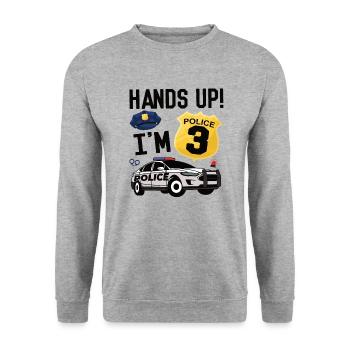 Police cadeau 3e anniversaire 3 ans policier - Sweat-shirt Unisexe - gris chiné - Devant - Alina (178cm) & Michal (187cm)