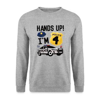 Police 4th birthday gift 4 years policeman - Unisex Sweatshirt - salt & pepper - Front - Alina (178cm) & Michal (187cm)