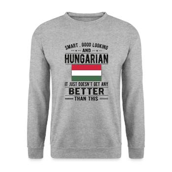 Stolzer Ungar Ungarn Flagge Ungarische Herkunft - Unisex Pullover - Weißgrau meliert - Vorne - Alina (178cm) & Michal (187cm)