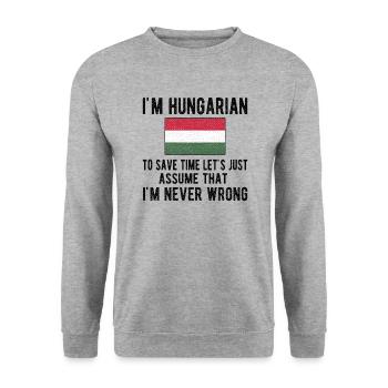 Stolzer Ungar Ungarn Herkunft Ungarische Flagge - Unisex Pullover - Weißgrau meliert - Vorne - Alina (178cm) & Michal (187cm)