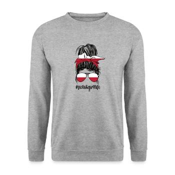 Stolze Polin Polen Flagge Polnische Wurzeln - Unisex Pullover - Weißgrau meliert - Vorne - Alina (178cm) & Michal (187cm)