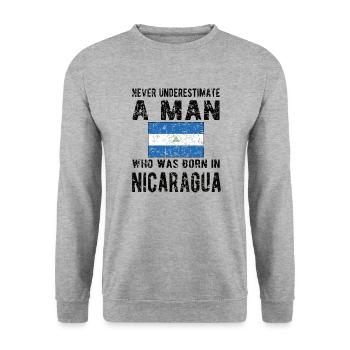Proud Nicaraguan Flag Nicaragua Origin - Unisex Sweatshirt - salt & pepper - Front - Alina (178cm) & Michal (187cm)