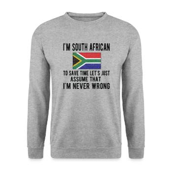 Afrique du Sud Drapeau Afrique du Sud Origine Afrique du Sud - Sweat-shirt Unisexe - gris chiné - Devant - Alina (178cm) & Michal (187cm)