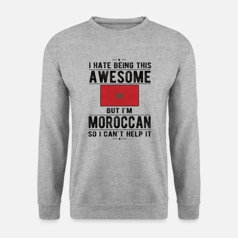 Marokkaner Marokko Flagge Marokkanische Herkunft - Unisex Pullover - Weißgrau meliert