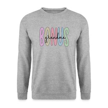 Stolze Bonus-Oma Geschenk Beste Stiefgroßmutter - Unisex Pullover - Weißgrau meliert - Vorne - Alina (178cm) & Michal (187cm)