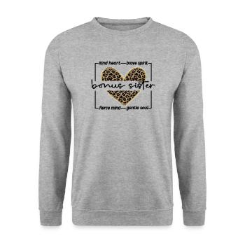 Bonus-Schwester Geschenk Beste Stiefschwester - Unisex Pullover - Weißgrau meliert - Vorne - Alina (178cm) & Michal (187cm)