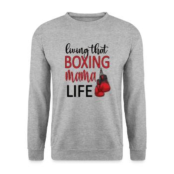 Stolze Boxmama Geschenk Box-Mutter Von Boxer Mama - Unisex Pullover - Weißgrau meliert - Vorne - Alina (178cm) & Michal (187cm)