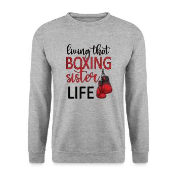 Boxe Sœur Fière Boxe Sœur Boxer Cadeau - Sweat-shirt Unisexe - gris chiné - Devant - Alina (178cm) & Michal (187cm)