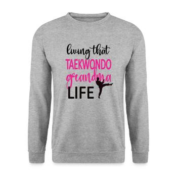 Taekwondo-Oma Stolze Taekwondo Großmutter Geschenk - Unisex Pullover - Weißgrau meliert - Vorne - Alina (178cm) & Michal (187cm)