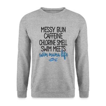 Schwimmmama Mama Eines Schwimmers Schwimm-Mutter - Unisex Pullover - Weißgrau meliert - Vorne - Alina (178cm) & Michal (187cm)