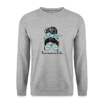 Stolze Schwimm-Mimi Schwimmer Mimi Oma Geschenk - Unisex Pullover - Weißgrau meliert - Vorne - Alina (178cm) & Michal (187cm)