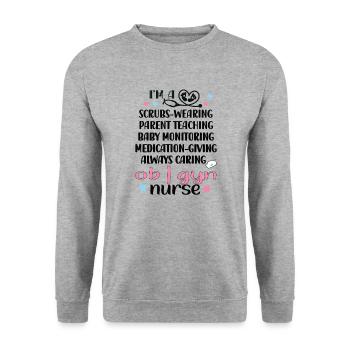 OB GYN Nurse Obstetrics Gynecology - Unisex Sweatshirt - salt & pepper - Front - Alina (178cm) & Michal (187cm)