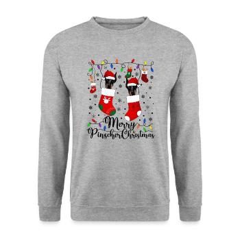 Pinscher miniature Noël Min Pin Pin Cadeaux de Noël - Sweat-shirt Unisexe - gris chiné - Devant - Alina (178cm) & Michal (187cm)