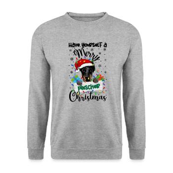 Pinscher miniature Noël Min Pin Pin Cadeaux de Noël - Sweat-shirt Unisexe - gris chiné - Devant - Alina (178cm) & Michal (187cm)