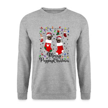 Pug Christmas Gifts Pug Xmas Party Pug Lover - Unisex Pullover - Weißgrau meliert - Vorne - Alina (178cm) & Michal (187cm)