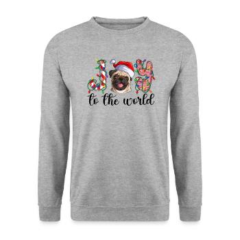Pug Christmas Gifts Pug Xmas Party Pug Lover - Unisex Pullover - Weißgrau meliert - Vorne - Alina (178cm) & Michal (187cm)