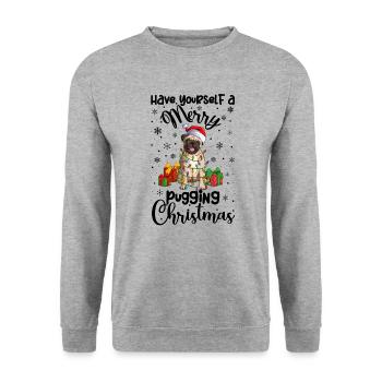 Pug Christmas Gifts Pug Xmas Party Pug Lover - Unisex Pullover - Weißgrau meliert - Vorne - Alina (178cm) & Michal (187cm)