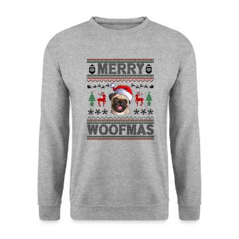 Pug Ugly Christmas Pug Xmas Party Pug Lover Gifts - Unisex Sweatshirt - salt & pepper - Front - Alina (178cm) & Michal (187cm)