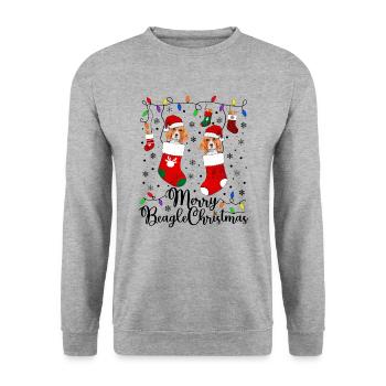 Beagle Christmas Party Beagle Dog Xmas Gifts - Unisex Pullover - Weißgrau meliert - Vorne - Alina (178cm) & Michal (187cm)