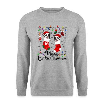 Border Collie Noël Border Collie Cadeaux de Noël - Sweat-shirt Unisexe - gris chiné - Devant - Alina (178cm) & Michal (187cm)