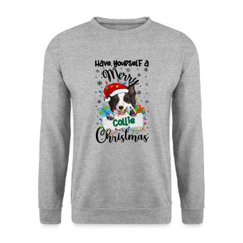 Border Collie Noël Border Collie Cadeaux de Noël - Sweat-shirt Unisexe - gris chiné - Devant - Alina (178cm) & Michal (187cm)