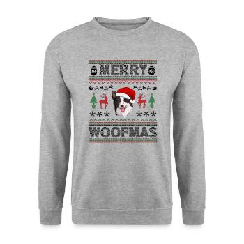 Border Collie Weihnacht Goldener Hunde Geschenk - Unisex Pullover - Weißgrau meliert - Vorne - Alina (178cm) & Michal (187cm)