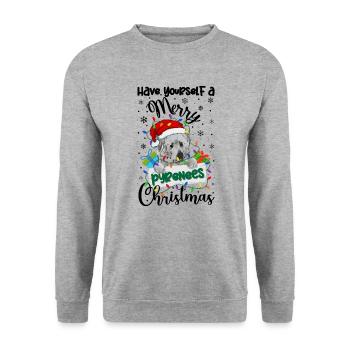 Great Pyrenees Weihnacht Goldener Hunde Geschenk - Unisex Pullover - Weißgrau meliert - Vorne - Alina (178cm) & Michal (187cm)