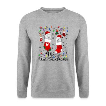 Westie Christmas Golden Dog Gift - Unisex Sweatshirt - salt & pepper - Front - Alina (178cm) & Michal (187cm)
