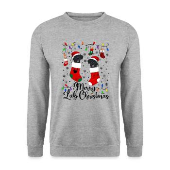 Cadeau de chien d’or de Noël Labrador - Sweat-shirt Unisexe - gris chiné - Devant - Alina (178cm) & Michal (187cm)