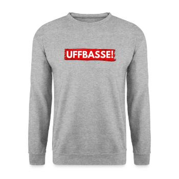 UFFBASSE ! DIALEKT ! AUFPASSEN ! PFÄLZISCH BADISCH - Unisex Pullover - Weißgrau meliert - Vorne - Alina (178cm) & Michal (187cm)