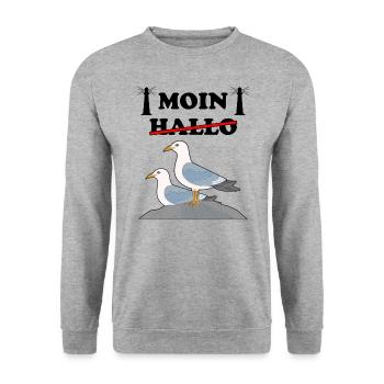 Moin Norddeutsch Möwen Lustig Spruch Möwe Geschenk - Unisex Pullover - Weißgrau meliert - Vorne - Alina (178cm) & Michal (187cm)