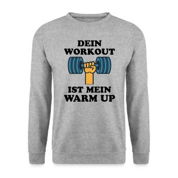 Workout Warm Up Fitness Lustiger Spruch Geschenk - Unisex Pullover - Weißgrau meliert - Vorne - Alina (178cm) & Michal (187cm)