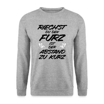 Riechen Furz Abstand Lustiger Spruch Pups Geschenk - Unisex Pullover - Weißgrau meliert - Vorne - Alina (178cm) & Michal (187cm)