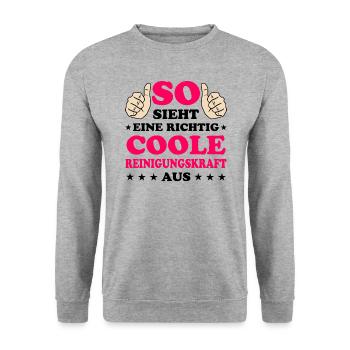 Reinigungskraft Spruch Haushalt Putzfrau Geschenk - Unisex Pullover - Weißgrau meliert - Vorne - Alina (178cm) & Michal (187cm)