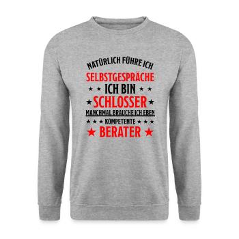 Schlosser Lustiger Spruch Beruf Schloss Geschenk - Unisex Pullover - Weißgrau meliert - Vorne - Alina (178cm) & Michal (187cm)