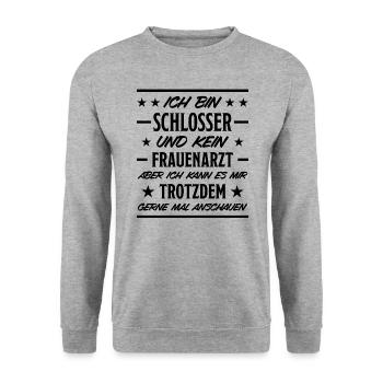 Schlosser Lustiger Spruch Beruf Schloss Geschenk - Unisex Pullover - Weißgrau meliert - Vorne - Alina (178cm) & Michal (187cm)