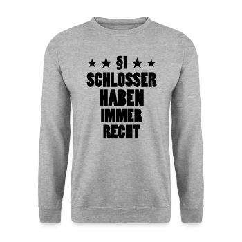 Schlosser Lustiger Spruch Beruf Schloss Geschenk - Unisex Pullover - Weißgrau meliert - Vorne - Alina (178cm) & Michal (187cm)