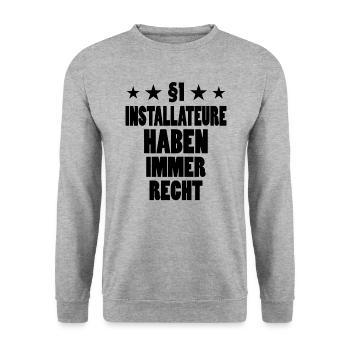 Installateur Lustiger Spruch Heizung Job Geschenk - Unisex Pullover - Weißgrau meliert - Vorne - Alina (178cm) & Michal (187cm)
