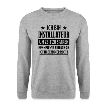 Installateur Lustiger Spruch Heizung Job Geschenk - Unisex Pullover - Weißgrau meliert - Vorne - Alina (178cm) & Michal (187cm)