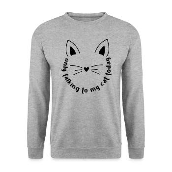 REDE NUR MIT MEINER KATZE LUSTIG WITZ SPRUCH MOTIV - Unisex Pullover - Weißgrau meliert - Vorne - Alina (178cm) & Michal (187cm)