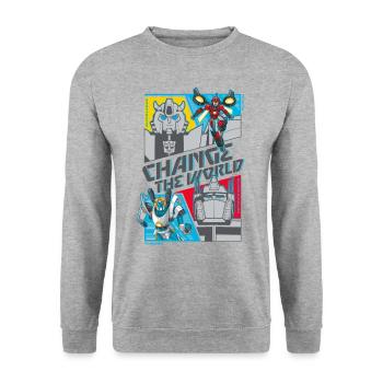 Transformers Earth Spark Terraner Spruch - Unisex Pullover - Weißgrau meliert - Vorne - Alina (178cm) & Michal (187cm)