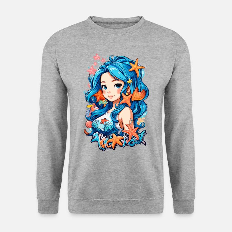 Blue Hair Mermaid - Unisex Pullover - Weißgrau meliert