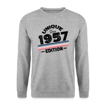 Unique since 1957 Edition Birthday Vintage 1957 - Unisex Sweatshirt - salt & pepper - Front - Alina (178cm) & Michal (187cm)