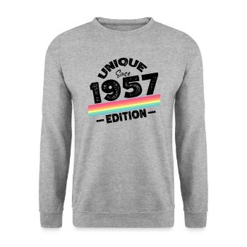 Unique since 1957 Edition Birthday Vintage 1957 - Unisex Sweatshirt - salt & pepper - Front - Alina (178cm) & Michal (187cm)