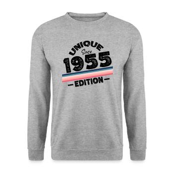 Unique depuis 1955 Edition Anniversaire Millésime 1955 - Sweat-shirt Unisexe - gris chiné - Devant - Alina (178cm) & Michal (187cm)